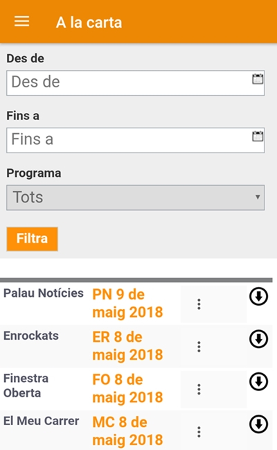 Actualizació App Ràdio Palau Android 2018 a la Carta